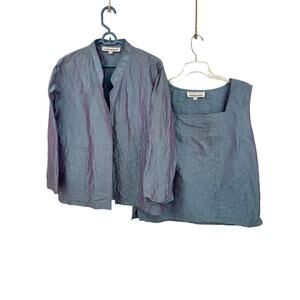 Caroline Rose Jacket Sleeveless Top Blue Purple Iridescent Crinkle Silk Large